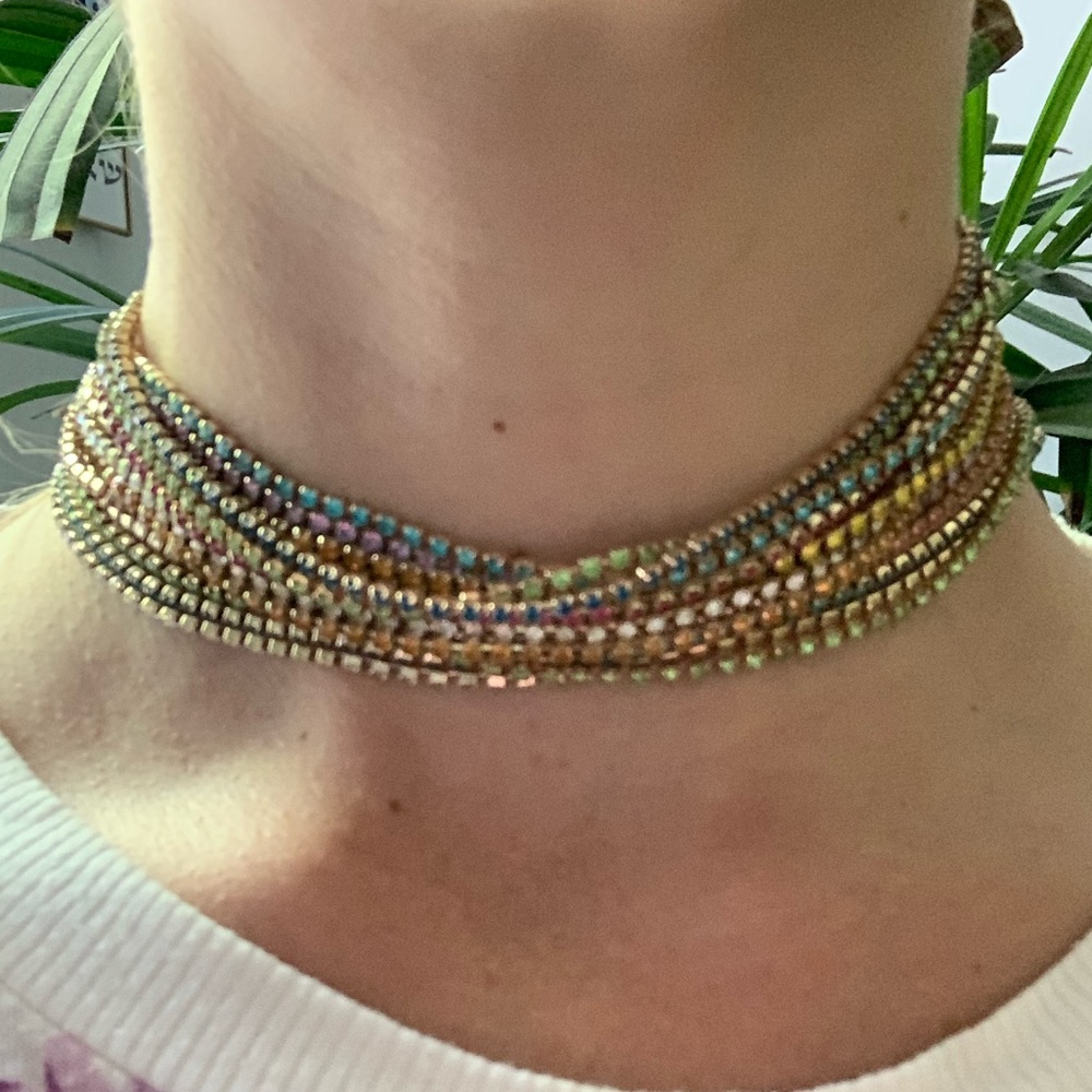 Rainbow rhinestone choker